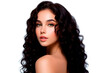 © idda118 - beautiful brunette model girl with curly black hair, perfect skin on transparent background for advertising creams shampoos cosmetics