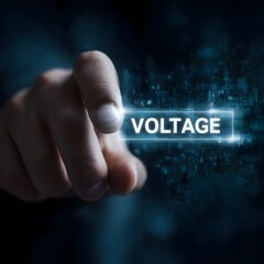 Poster - hand adjusting virtual voltage slider on futuristic digital interface