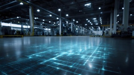 Poster - Smart factory floor displaying a holographic visualization of electrical demand
