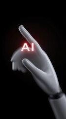 Fototapete - Futuristic robotic hand reaching out with illuminated letters AI, symbolizing advanced technology and artificial intelligence in a sleek, modern design against a dark background