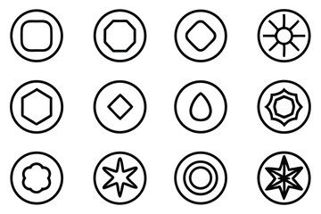 Poster - A collection of monochrome vector icons representing various abstract geometric shapes and symbols