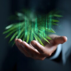 Poster - Holographic green energy display in a human palm