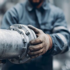Poster - Industrial worker adjusting pressure valve on large pipe