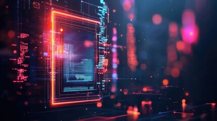Fototapete - Digital Matrix, Cyberpunk-Inspired Visualization of Data Streams and Code