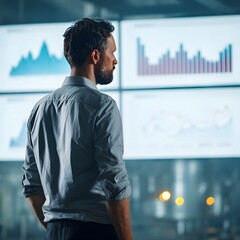 Poster - Business analyst reviewing data visualizations and forecasts
