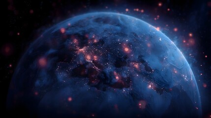 Poster - A symbolic globe interface displaying global industrial sites with glowing markers