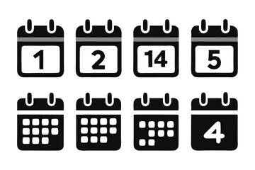 Poster - A collection of black and white calendar icons representing dates and schedules in various designs