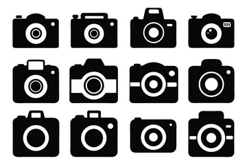Poster - Collection of digital camera silhouettes in black and white for photography and design