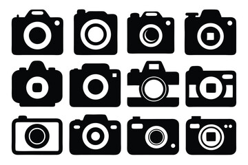 Poster - Collection of stylish black and white camera icons for photography and graphic design