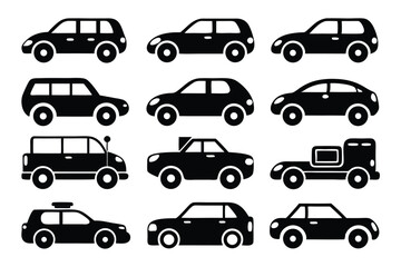 Poster - Collection of black car silhouettes depicting various car models and transportation