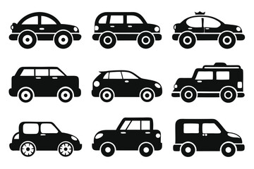 Poster - Collection of black car silhouettes with various vehicle designs suitable for transportation concepts