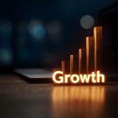 Poster - Glowing 3D bar chart symbolizing business growth