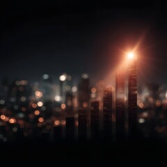 Poster - Glowing vertical growth chart above a city skyline