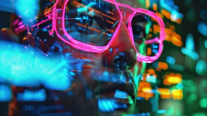 Aufkleber - Exploring the digital world through augmented reality with a focus on data visualization in a futuristic setting