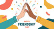 © Kleber - High five hands celebrating Happy Friendship Day with confetti on white background for festive design