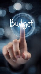 Poster - A hand tapping a virtual budget dashboard on a digital screen