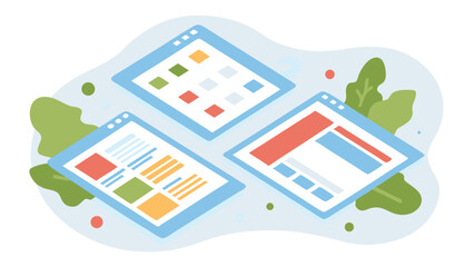 Poster - Isometric view of three web browser windows with different layouts and design elements shown