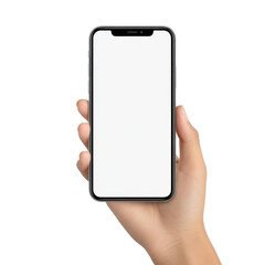 Poster - Hand Holding a Modern Smartphone with Blank Screen Isolated on White Background for Application Showcase or Mockup Transparent background or png