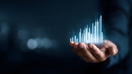 Poster - Holographic inventory graph floating above a palm
