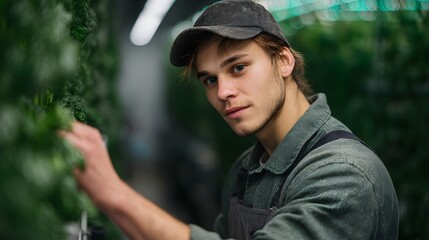 Poster - Young farmer adjusting digital control board near hydroponic beds