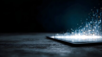 Poster - A digital marketing timeline projected from a transparent tablet