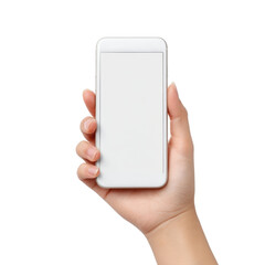 Poster - Hand Holding Blank Smartphone for Mockup or Design Presentation in Modern Minimalist Style Transparent background or png