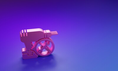Poster - Pink Drill machine with screwdriver and wrench icon isolated on purple-blue background. Adjusting, service, setting, maintenance, repair, fixing. Minimalism concept. 3D render illustration