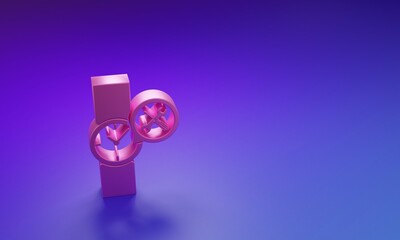 Poster - Pink Wrist watch with screwdriver and wrench icon isolated on purple-blue background. Adjusting, service, setting, maintenance, repair, fixing. Minimalism concept. 3D render illustration