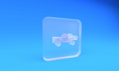 Poster - Frosted glass Wind and rain with snow icon isolated on blue background. Windy weather. Square frosted glass button. 3D render illustration