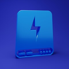 Fototapete - Blue Power bank icon isolated on blue background. Portable charging device. Minimalism concept. 3D render illustration
