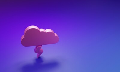 Poster - Pink Storm icon isolated on purple-blue background. Cloud and lightning sign. Weather icon of storm. Minimalism concept. 3D render illustration