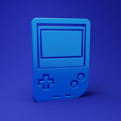 Poster - Blue Portable video game console icon isolated on blue background. Gamepad sign. Gaming concept. Minimalism concept. 3D render illustration
