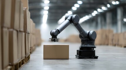 Poster - Robotic arm stacking crates in a warehouse
