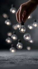 Poster - Creative brainstorming session with ideas visualized as floating light bulbs
