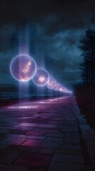 Poster - Futuristic hologram of marketing timeline stages glowing in the open air