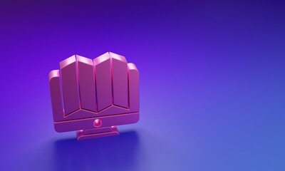 Fototapete - Pink Location of the forest on a map in monitor icon isolated on purple-blue background. Minimalism concept. 3D render illustration