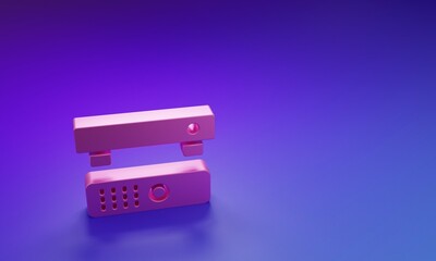 Poster - Pink Multimedia and TV box receiver and player with remote controller icon isolated on purple-blue background. Minimalism concept. 3D render illustration