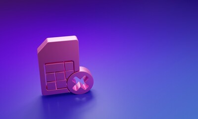 Poster - Pink Sim card rejected icon isolated on purple-blue background. Mobile cellular phone sim card chip. Mobile telecommunications technology symbol. Minimalism concept. 3D render illustration