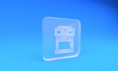 Poster - Frosted glass Coffee machine icon isolated on blue background. Square frosted glass button. 3D render illustration