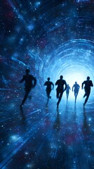 Poster - Business avatars racing through a gamified marketing tunnel in digital space