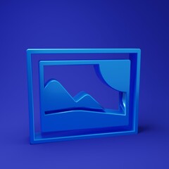 Aufkleber - Blue Picture landscape icon isolated on blue background. Minimalism concept. 3D render illustration