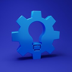 Fototapete - Blue Light bulb and gear icon isolated on blue background. Innovation concept. Business idea. Minimalism concept. 3D render illustration