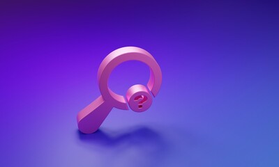 Poster - Pink Unknown search icon isolated on purple-blue background. Magnifying glass and question mark. Minimalism concept. 3D render illustration