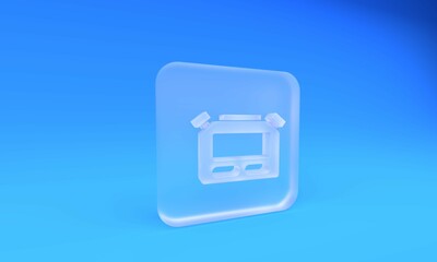 Poster - Frosted glass Stopwatch icon isolated on blue background. Time timer sign. Chronometer sign. Square frosted glass button. 3D render illustration