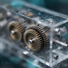Poster - Gears rotating within a transparent mechanical housing