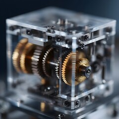 Poster - Rotating gears inside a transparent mechanical housing