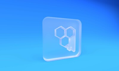 Poster - Frosted glass Honeycomb icon isolated on blue background. Honey cells symbol. Sweet natural food. Square frosted glass button. 3D render illustration