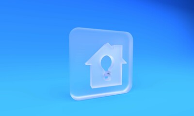 Poster - Frosted glass Smart house and light bulb icon isolated on blue background. Square frosted glass button. 3D render illustration