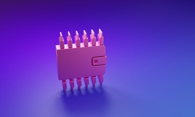 Poster - Pink Cryptocurrency wallet icon isolated on purple-blue background. Wallet and bitcoin sign. Mining concept. Money, payment, cash, pay icon. Minimalism concept. 3D render illustration