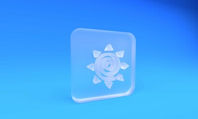 Fototapete - Frosted glass Sun icon isolated on blue background. Summer symbol. Good sunny day. Square frosted glass button. 3D render illustration